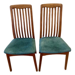 Set of Two Teak, Slat-Back, Mid 20th Century Dining Chairs by Benny Linden, Rare Six Rails For Sale