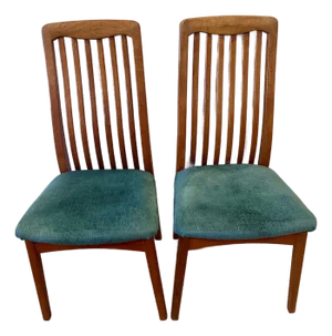 Set of Two Teak, Slat-Back, Mid 20th Century Dining Chairs by Benny Linden, Rare Six Rails