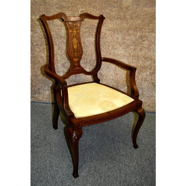 Antique Mahogany Boudoir Armchair Edwardian Inlaid Marquetry Accent Side Chair For Sale - Image 11 of 13