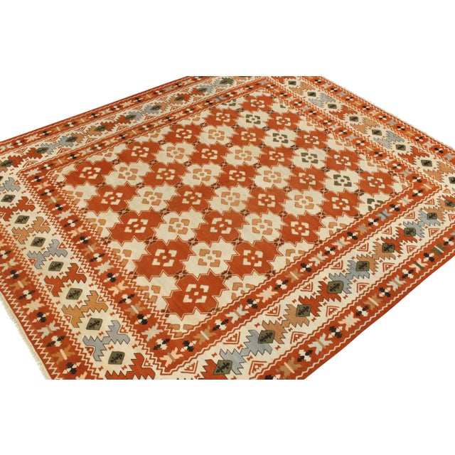 Traditional Handwoven Vintage Balkan Kilim Rug in Orange, Beige Tribal Geometric Pattern For Sale - Image 3 of 7