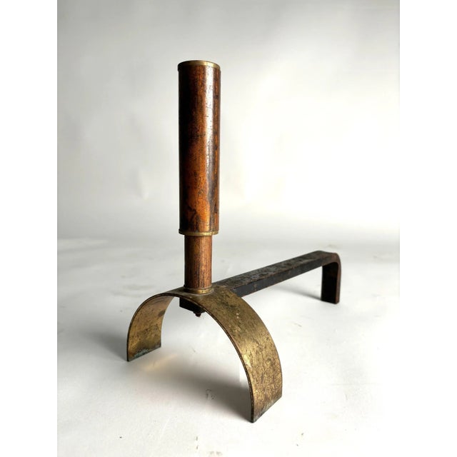 Rare and precious pair of Mid-Century brass and metal andirons made in Italy, 1950s