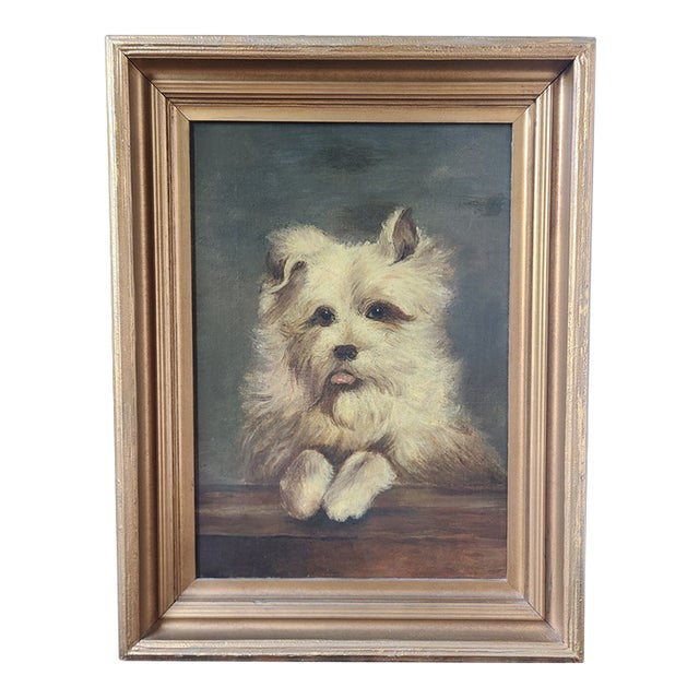 Antique 19th Century Victorian Oil Painting Portrait of a Terrier Dog For Sale