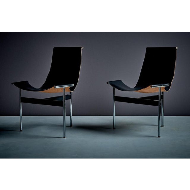 Pair of “T-Chairs”designed by William Katavolos, Ross Littell, and Douglas Kelley in 1952 and later manufactured in Italy...