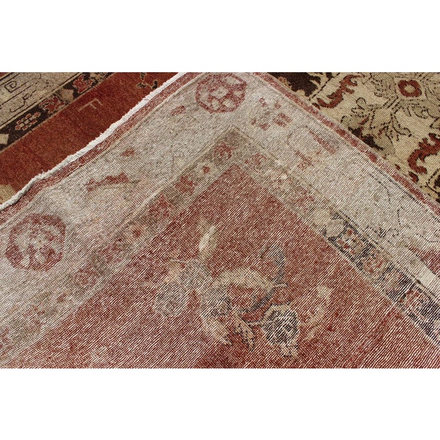 Tribal Antique Turkish Oushak Rug With Terracotta Field, Cream, and Soft Brown Accents For Sale - Image 3 of 8