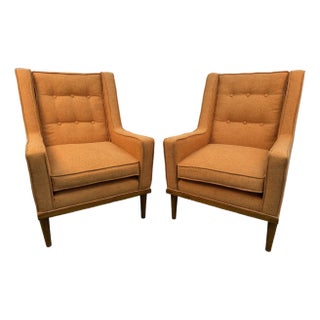Pair of Vintage Mid-Century Modern Orange Upholstered Armchairs For Sale