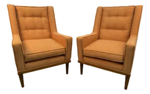 Pair of Vintage Mid-Century Modern Orange Upholstered Armchairs