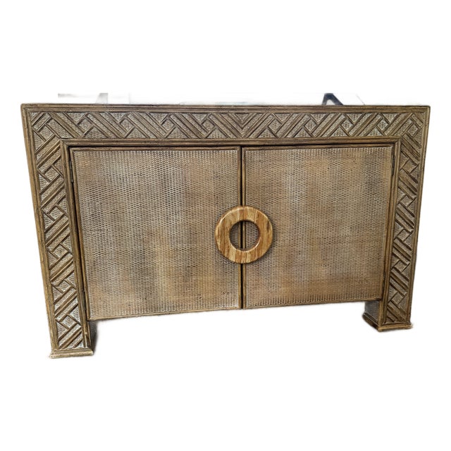 Faux Bamboo and Seagrass Cabinet For Sale