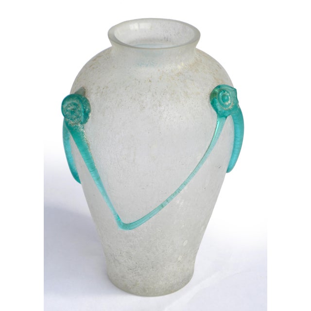 Archimede Seguso Style Scavo Corroso Art Glass Vase Frosted & Aqua Murano Glass For Sale - Image 16 of 16