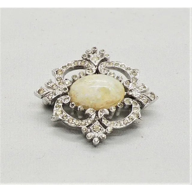 Vintage Signed Panetta Rhodium Plated Faux-Opal Brooch For Sale - Image 4 of 9