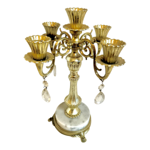 Vintage Antoinette Candelabra With Italian Marble Base Crystals and Claw Feet