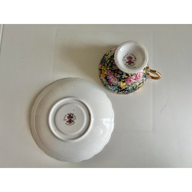 Black 1940s Rosina Black & Gold Chintz Tea Cup and Saucer For Sale - Image 8 of 8