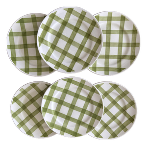 Vintage French Green Earthenware Dessert Plates from Moulin des Loups, 1970s, Set of 6