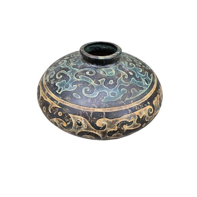 Vintage Chinese Style Studio Pottery Low-Profile Vase For Sale In Chicago - Image 6 of 6