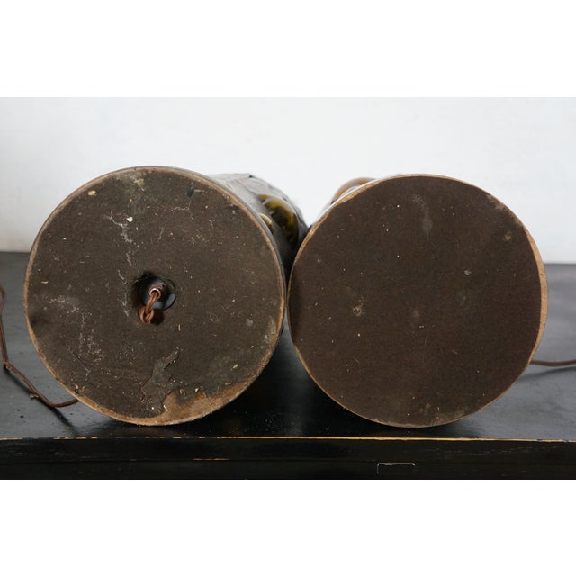 Late 20th Century 2 Rare Frederick Cooper Hand Blown Brutalist Glass Wine Bottle Lamps 42" For Sale - Image 15 of 18