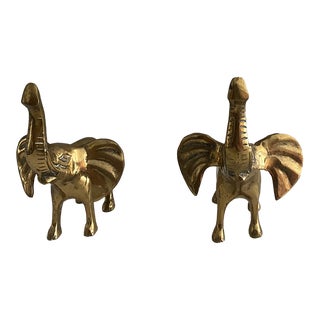 1970s Vintage Century Modern Figurine Brass Elephant Bookends - a Pair For Sale