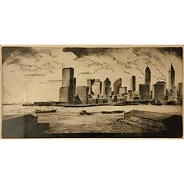 Moody Signed 1970s Manhattan Skyline Etching For Sale