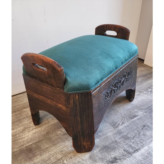 19th Century Antique 19th Century Carved Oak Footstool Bench For Sale - Image 5 of 11