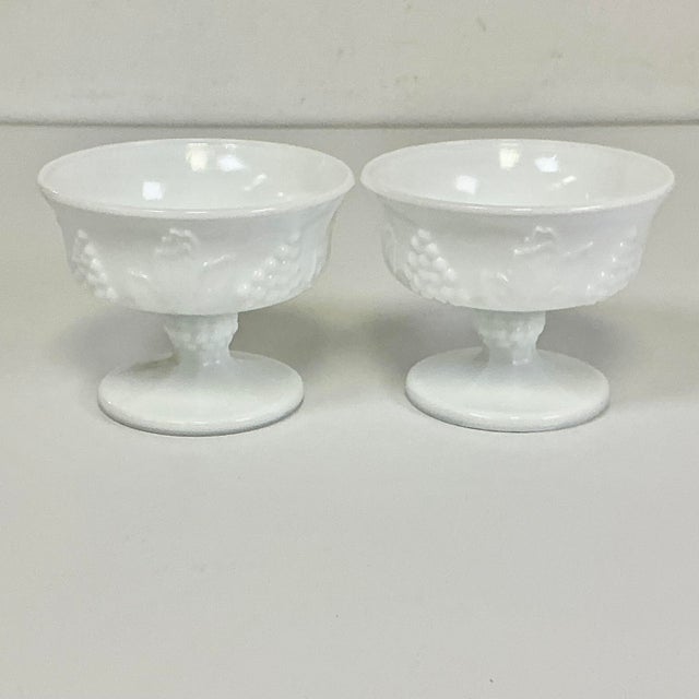 1970s Vintage Americana Arts & Crafts Indiana Glass Grape Milk Glass Champagne Coupes/Sherbet Cups - Set of 8 For Sale - Image 13 of 14