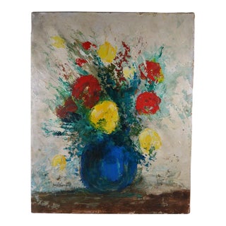 Nubar Bedrossian (1926-1992) "Still Life With Bouquet" Oil on Panel, Signed For Sale