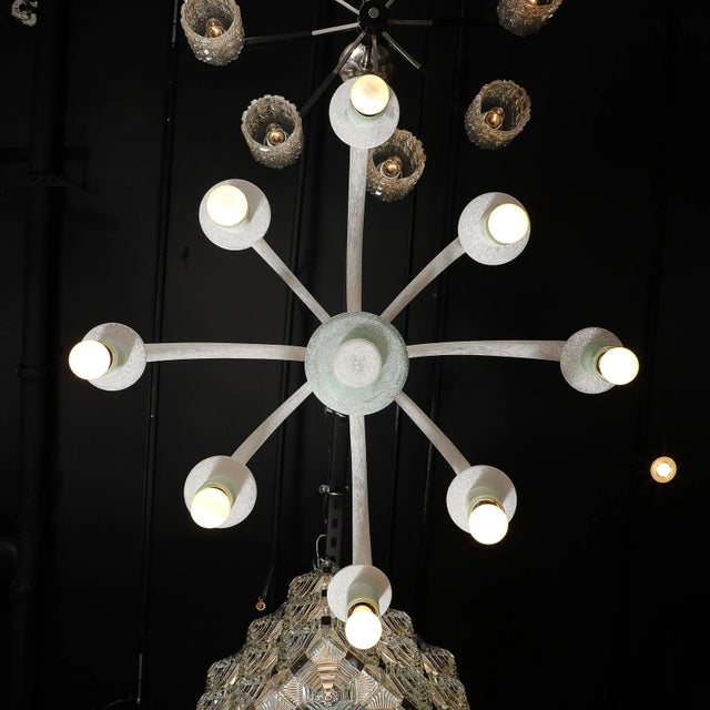 White Mid-Century 8-Arm Curved Hand-Blown Murano Scavo Glass Chandelier by Seguso For Sale - Image 8 of 12