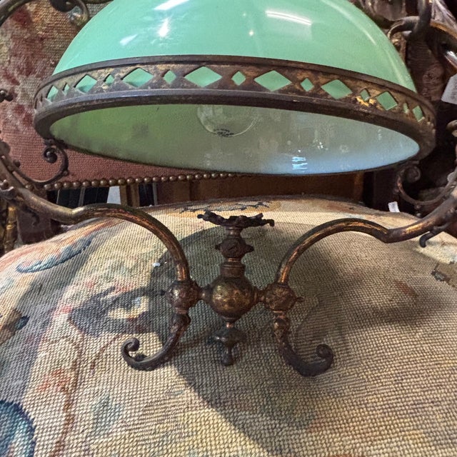 Antique Art Nouveau Bronze Pendant Light with Foliage, 1920s For Sale - Image 6 of 12