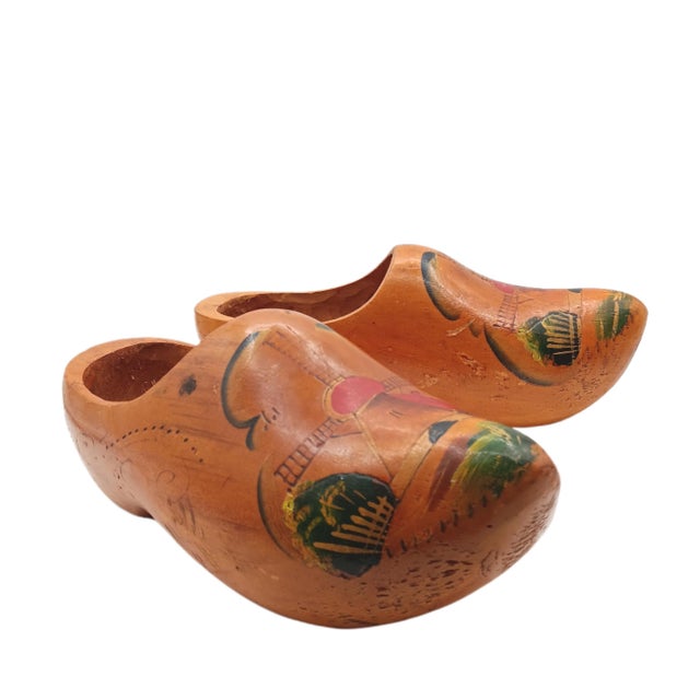 Rustic European Vintage Hand Painted Dutch Wooden Clogs For Sale - Image 3 of 6