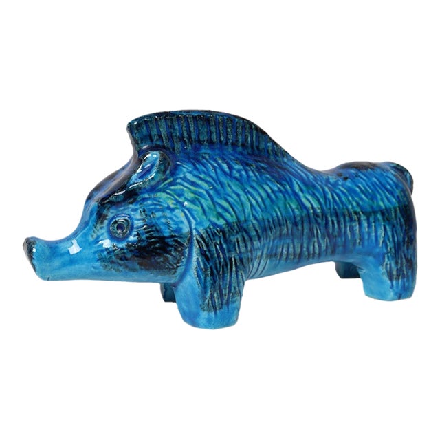 Vintage Italian Rimini Blu Ceramic Boar by Aldo Londi for Bitossi For Sale