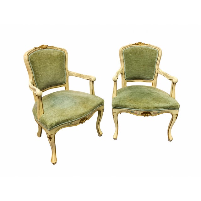 20th Century Louis XV Lacquered Armchairs, Set of 2 For Sale - Image 5 of 6