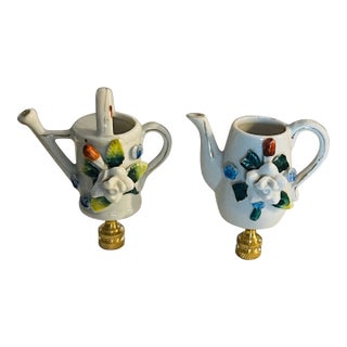 Pair Antique Toys Porcelain Flowerr Cans Lamp Finials For Sale