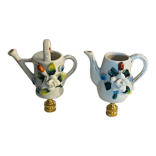 Pair Antique Toys Porcelain Flowerr Cans Lamp Finials For Sale