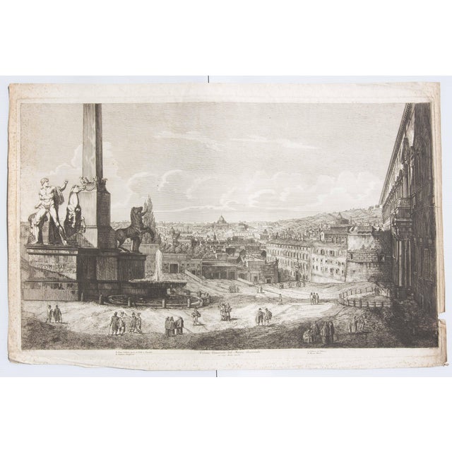 Antique Architectural Etching of Monte Cavallo by Luigi Rossini Dated 1822 For Sale - Image 4 of 5