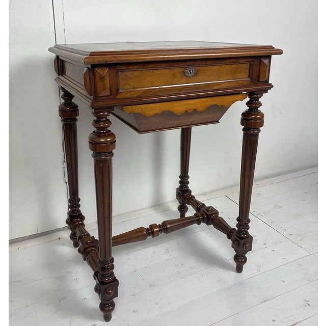 Wood Antique German Walnut Sewing Table For Sale - Image 7 of 18