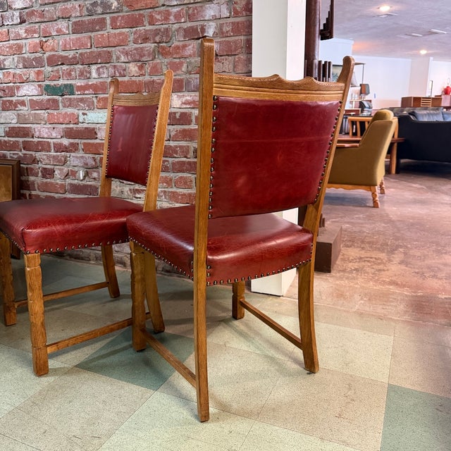 Henning Kjaernulf Henning Kjærnulf, Side Chairs, Oak, Leather, Denmark, 1960s For Sale - Image 4 of 7