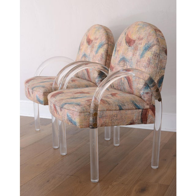 Fantastic vintage pair of Leon Rosen Art Deco inspired lucite Waterfall chairs designed for Pace Collection. This pair is...