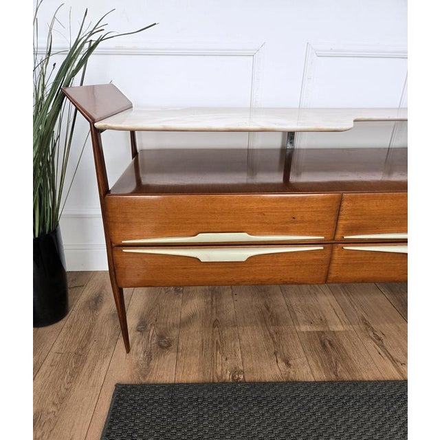 Mid-Century Art Deco Italian Walnut and White Marble Sideboard, 1950s For Sale - Image 10 of 14