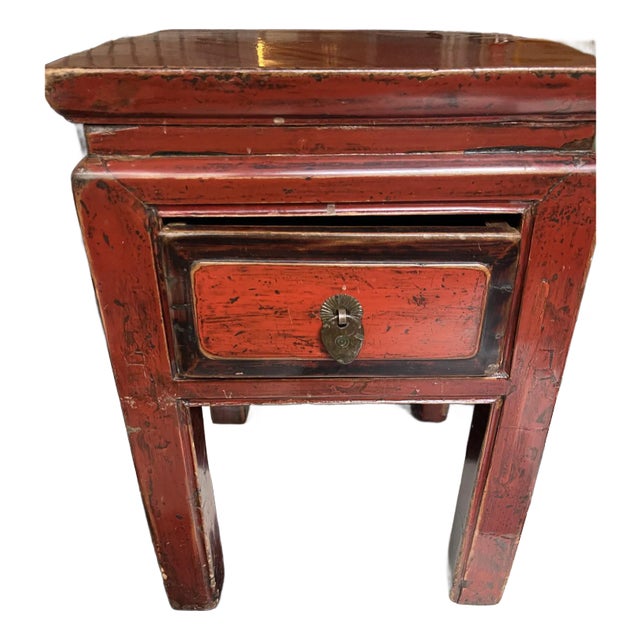 Rustic Red Chinese Side Table For Sale