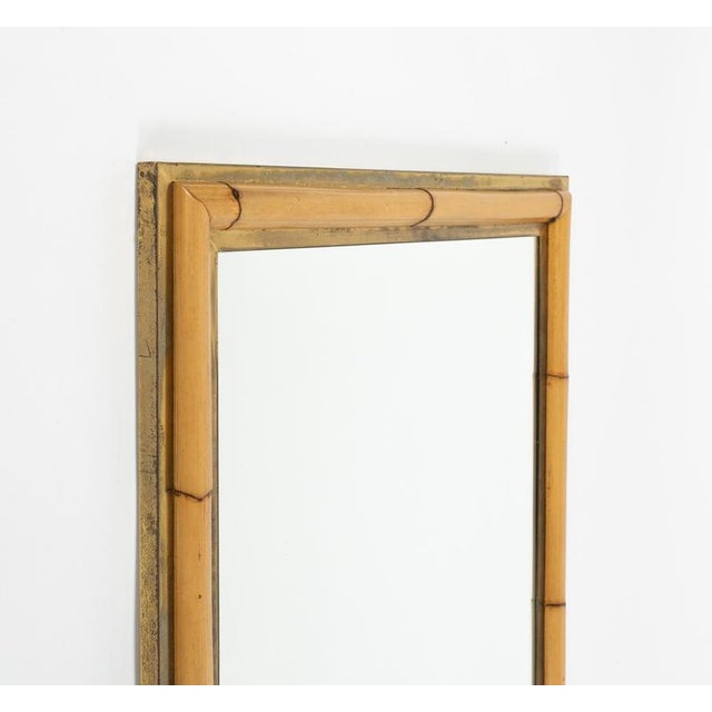 Mid-Century Modern Mid-Century Brass and Bamboo Wall Mirror in the style of Vivai del Sud, Italy, 1970s For Sale - Image 3 of 14