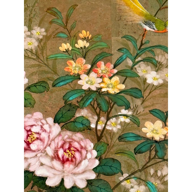 Original Chinese Floral Painting With Birds, Signed, Custom Mat For Sale - Image 11 of 12