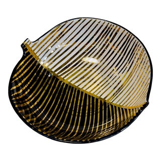 Bitossi Bowl Ceramic Black/White and Gold Leaf, 1960 For Sale
