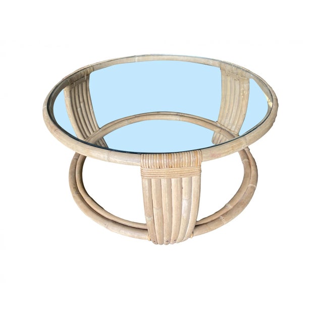 Wood 1950s Five Strand Rattan Coffee Table With Glass Top For Sale - Image 7 of 7