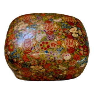 1950s Lacquered Floral Trinket Box, Kashmir For Sale