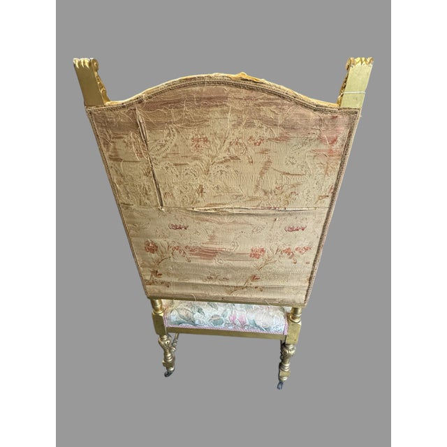 Wood Antique Victorian Louis XVI Style Gilt Wood Fauteuil Throne Tall Back Armchair For Sale - Image 7 of 8