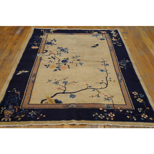 1920s Chinese Art Deco Carpet ( 5' x 7'8" - 152 x 233 cm ) 1920s Ivory Small Scatter Size Rectangle Chinese Wool Antique...