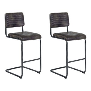 Regina Andrew Dylan Leather Bar Stool, Ebony - Set of 2 For Sale