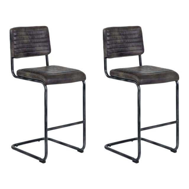 Regina Andrew Dylan Leather Bar Stool, Ebony - Set of 2 For Sale