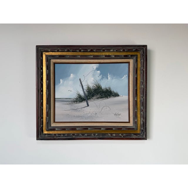 Mid-Century Modern 1980’s Rex Duggar Beach Dunes Landscape Oil on Canvas Painting– Framed For Sale - Image 3 of 11