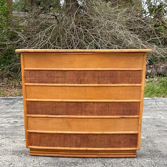 Mid 20th Century Mid 20th Century Vintage Coastal Grasscloth Band Dry Bar For Sale - Image 5 of 7