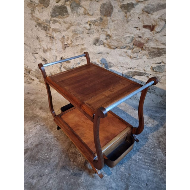 Mid-Century French Walnut Serving Trolley with Casters, 1950s For Sale - Image 4 of 14