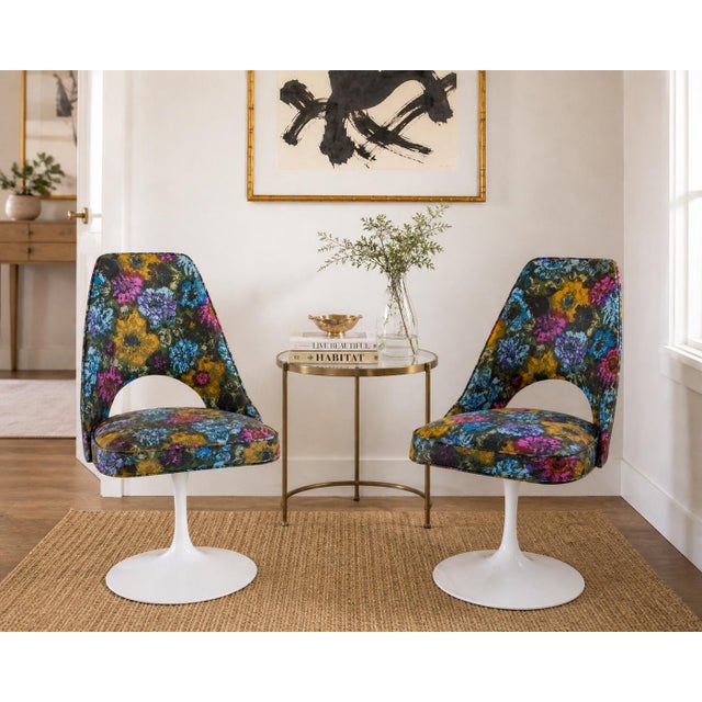Vintage Mid-Century Modern Tulip Swivel Chairs – Pair With Original Floral Vinyl Upholstery, 1970s For Sale - Image 12 of 12