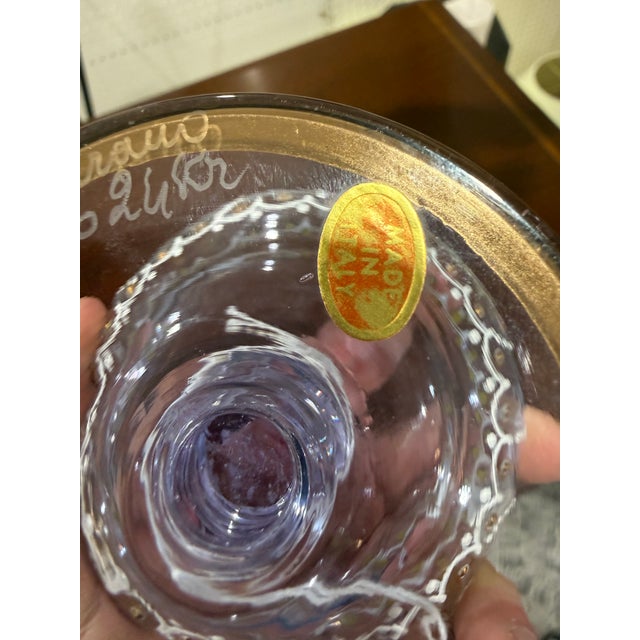 Purple 1950s Tino Luvie Murano Lot of 2 Signed Alexandrite Gold Gilt Floral Enamel Vases For Sale - Image 8 of 9